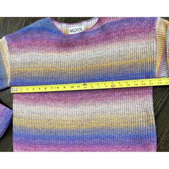 Wildfox Maverick Sweater Purple Rainbow Ombré Wool Blend Cropped Boxy - Picture 8 of 9